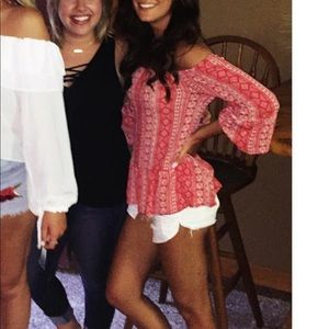 Red and white off the shoulder top